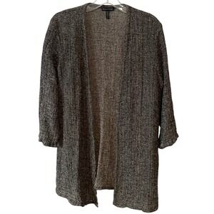 Eileen Fisher Women's Black Heather Linen‎ Blend Long Line Open Cardigan Size M